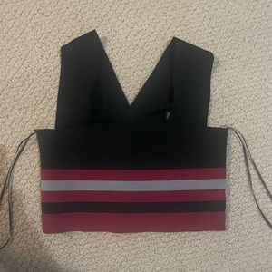 Seek cropped black top with maroon and gray stripes
